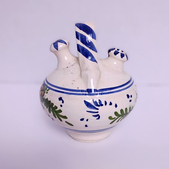 Vintage Hand Painted Seville Spain Blue White Art Pottery Water Wine Botijo Jug - Picture 1 of 6
